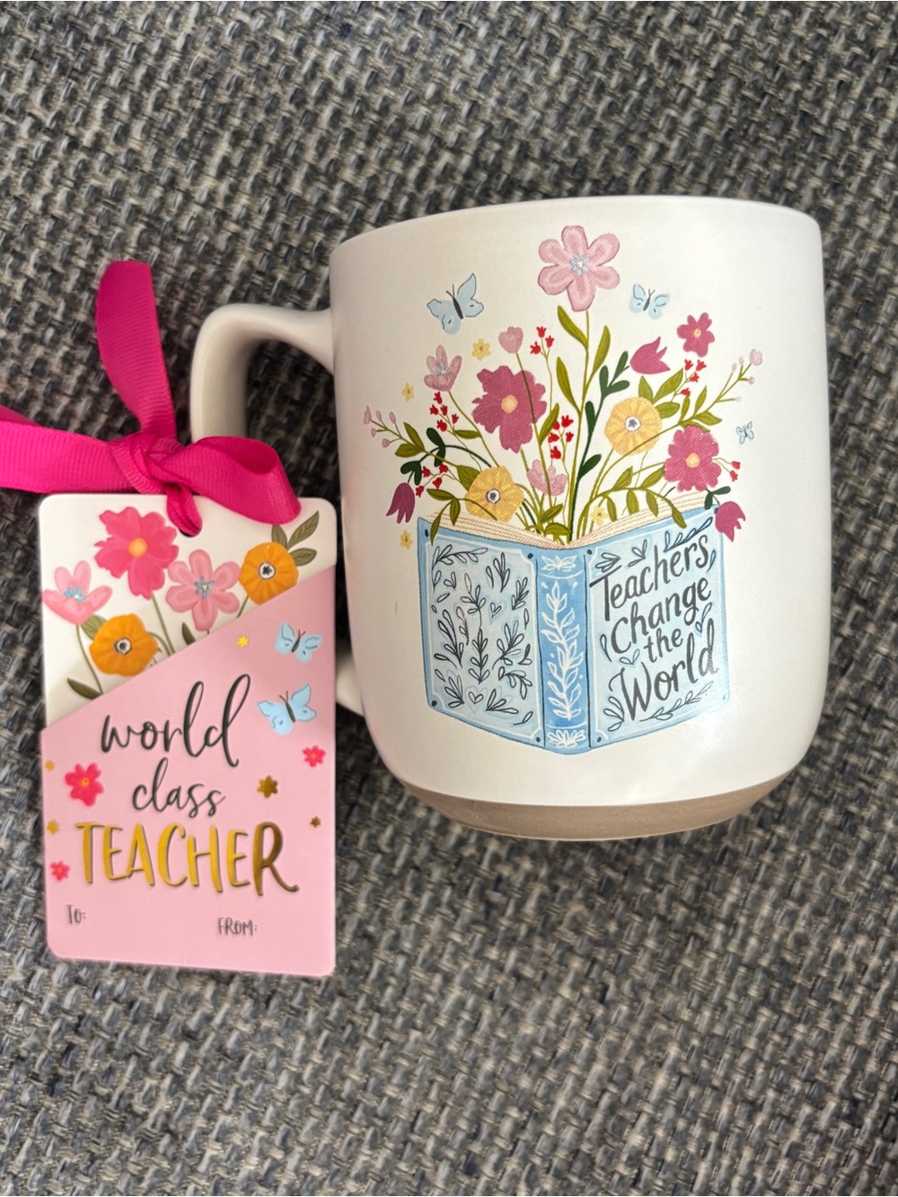 Sunday Morning Ceramics NWT 16oz Mug | Teachers Change the World w/ Card Holder